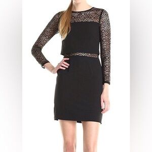 Aidan Mattox Black Crepe Illusion Lace Popover Sheath Party Dress